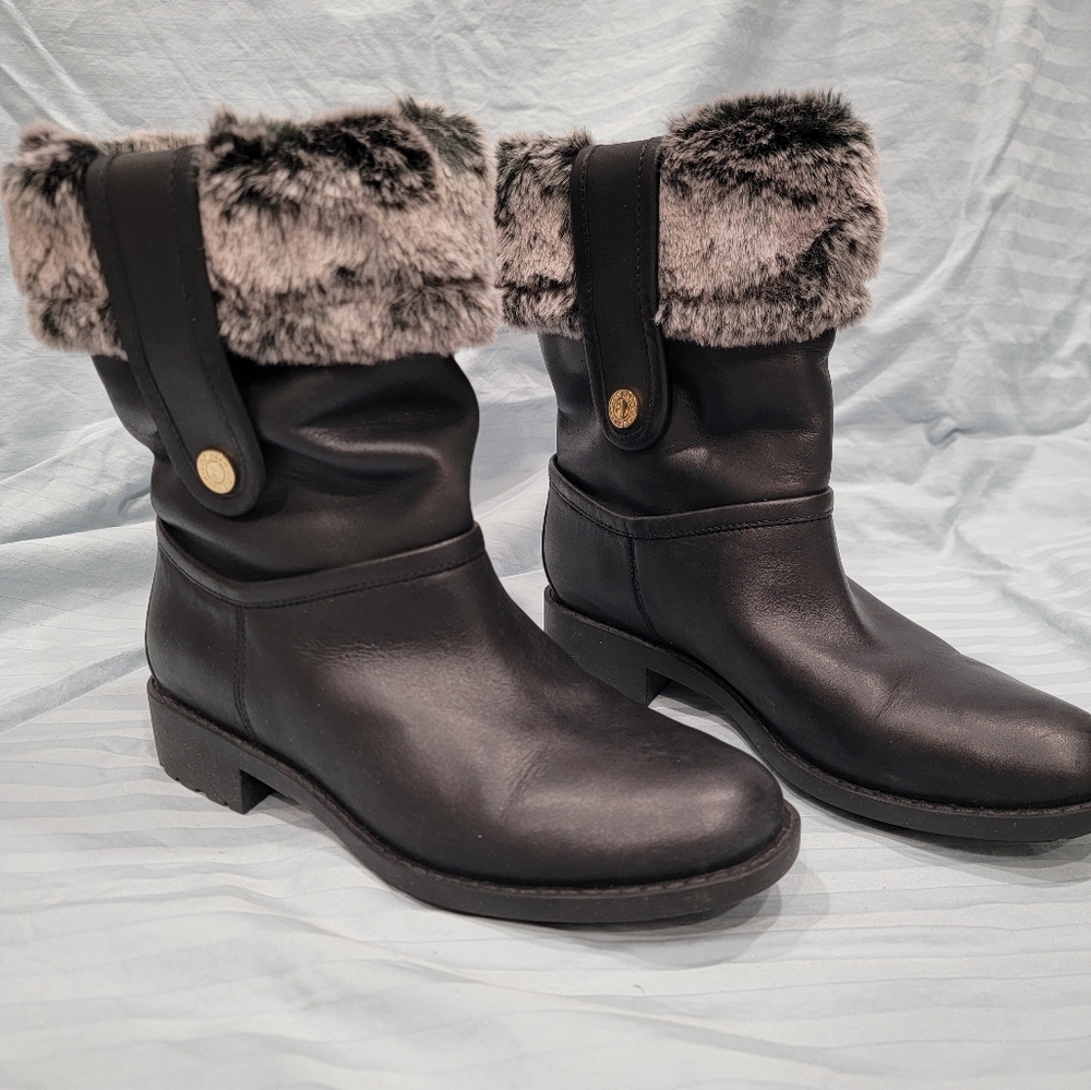 Cole Haan Women's Breene Cold-Weather Black Leather and Fur Boots - Size 5